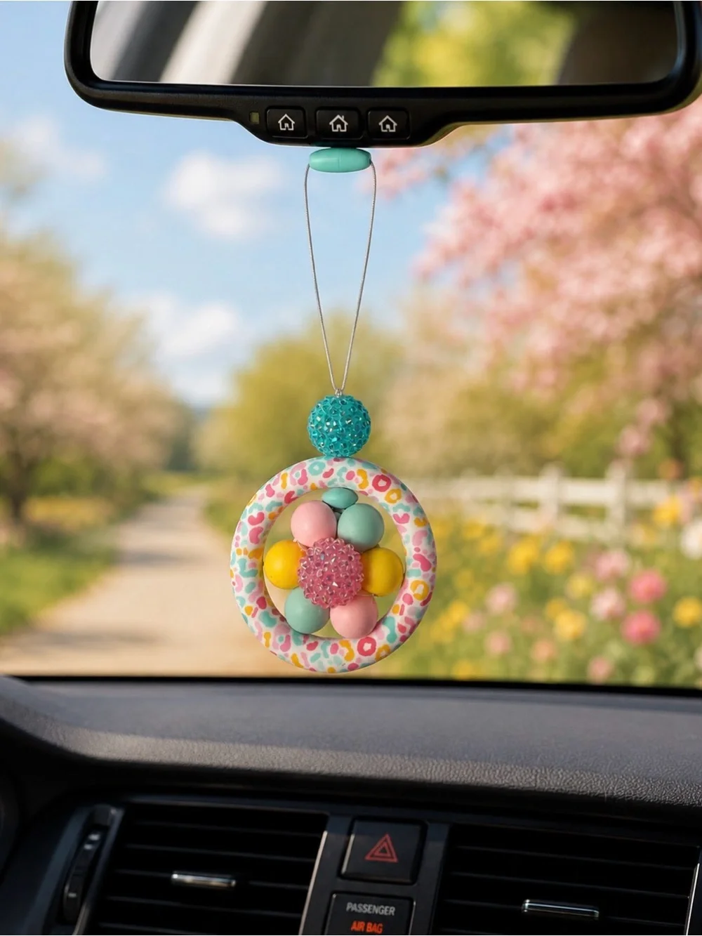 Hand Crafted Pastel Floral Beaded Car Charm